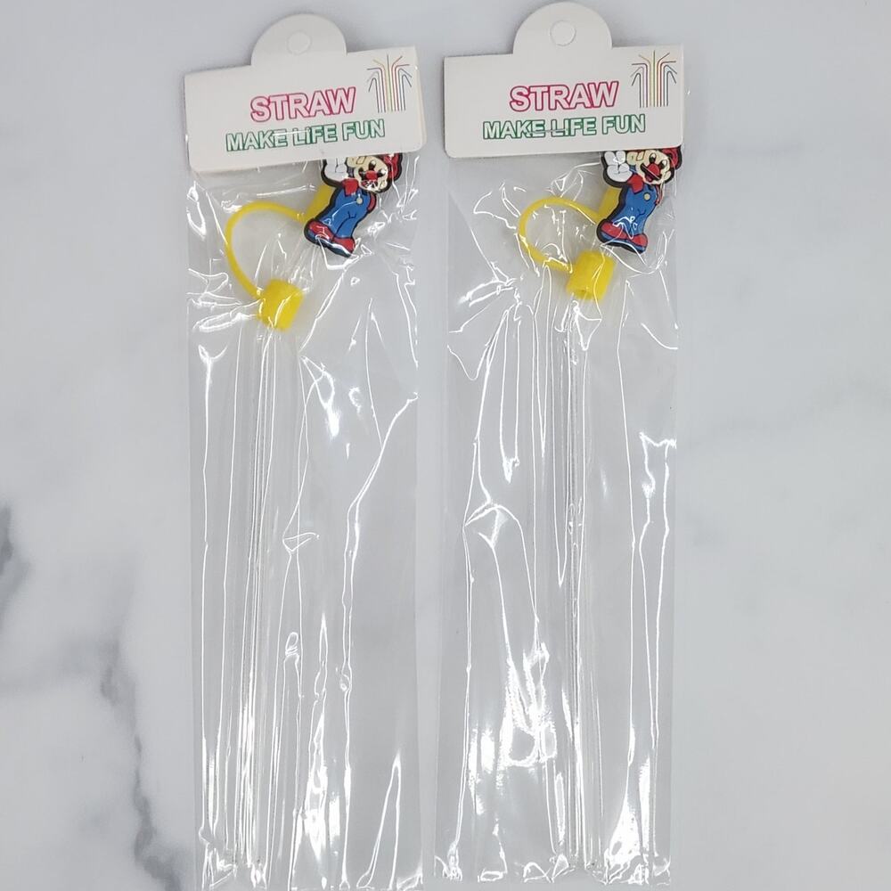 2 Super Mario Straws & Yellow Straw Topper - Red Mario Character